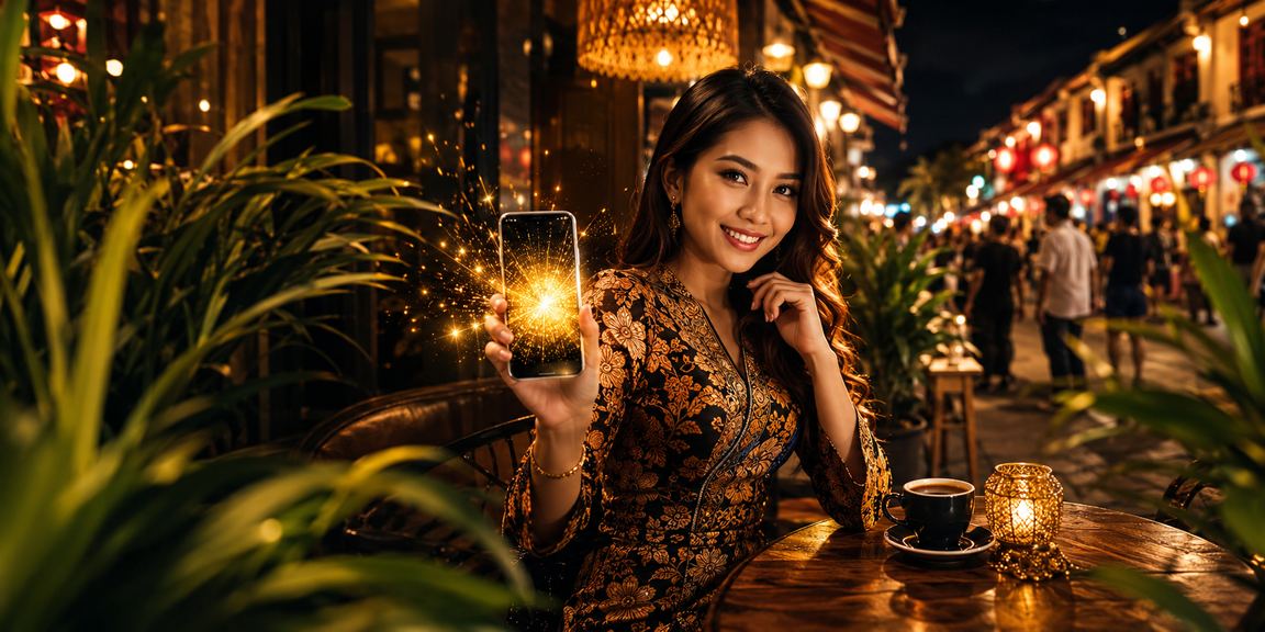 Pengguna dari Melaka mengakses kasino dalam talian melalui telefon bimbit dengan rekabentuk batik tempatan